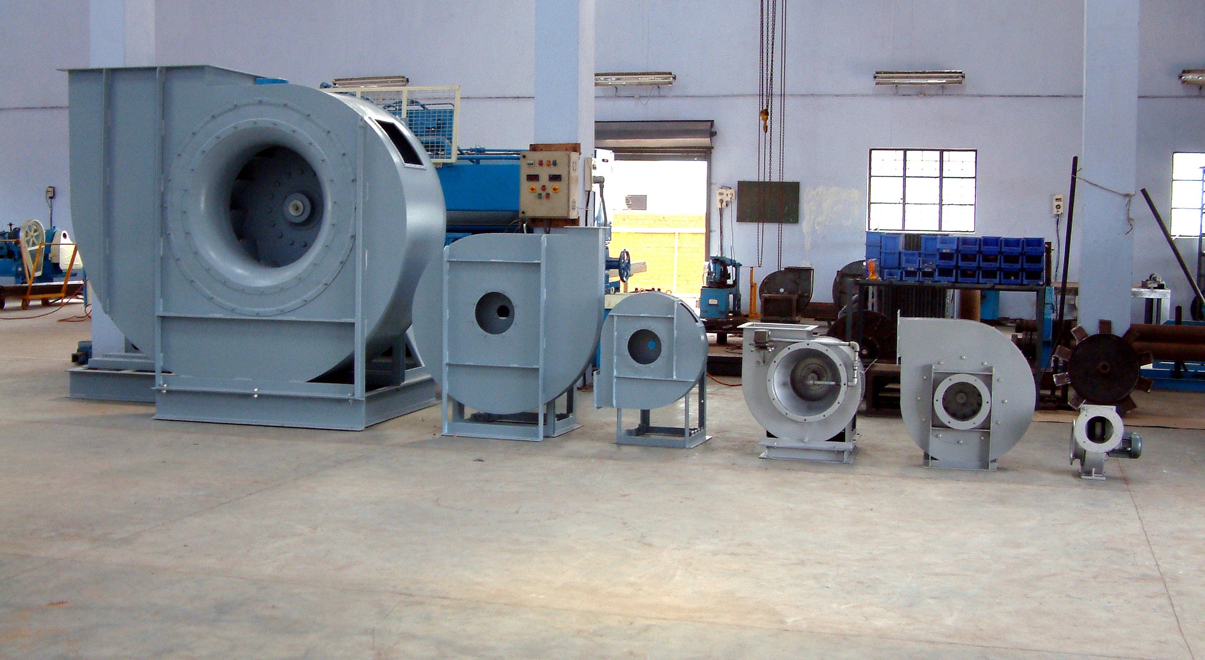 Centrifugal blowers in a range of sizes on the SSVE shop floor